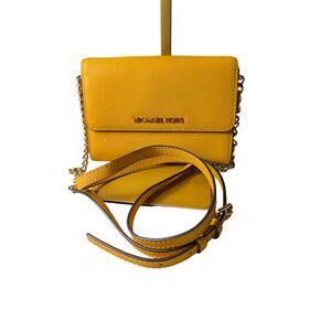 Michael Kors Tilda Saffiano Leather CrossBody Citrus and Gold **Damaged"